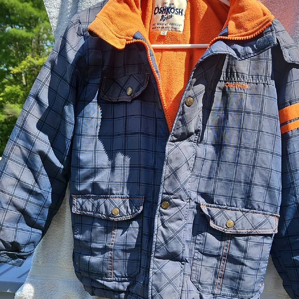 OshKosh B'gosh‎ Navy and Orange Plaid Puffer Jacket